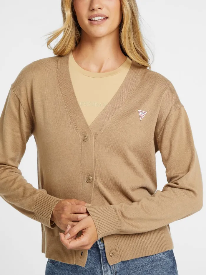 GUESS Sweaters and Knits Silk And WoolBlend Mini Triangle Cardigan Beige 8211 Women