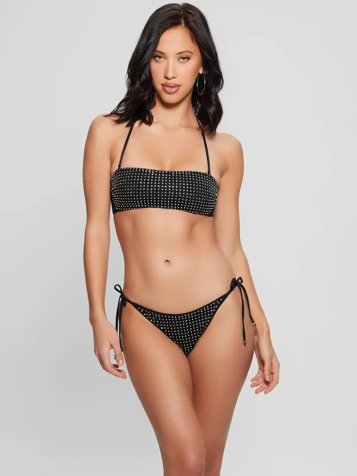 GUESS Swimwear Rhinestone String Bikini Bottoms White 8211 Women