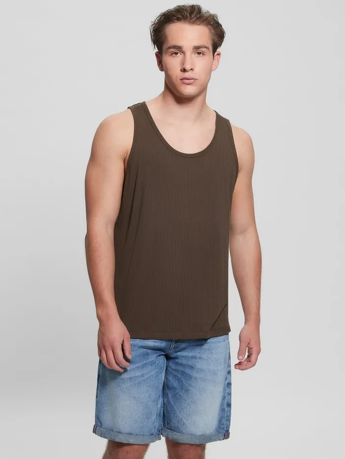 GUESS T Shirts and Tanks Eco Cyrus Ribbed Tank Brown 8211 Men