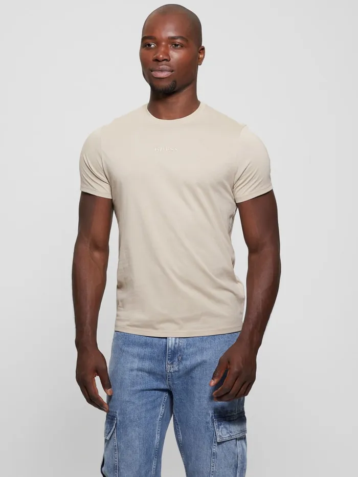 GUESS T Shirts and Tanks Embroidered Signature Tee Beige 8211 Men