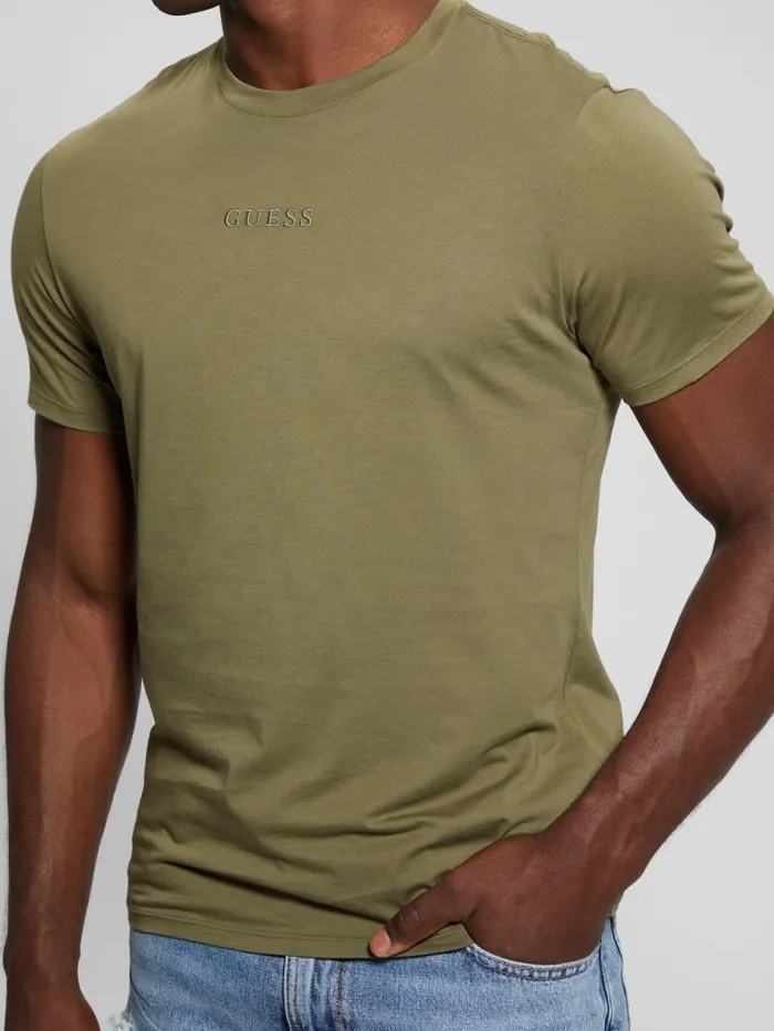 GUESS T Shirts and Tanks Embroidered Signature Tee Green 8211 Men