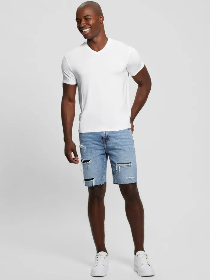 GUESS T Shirts and Tanks Heavy Jersey VNeck Tee Blue 8211 Men