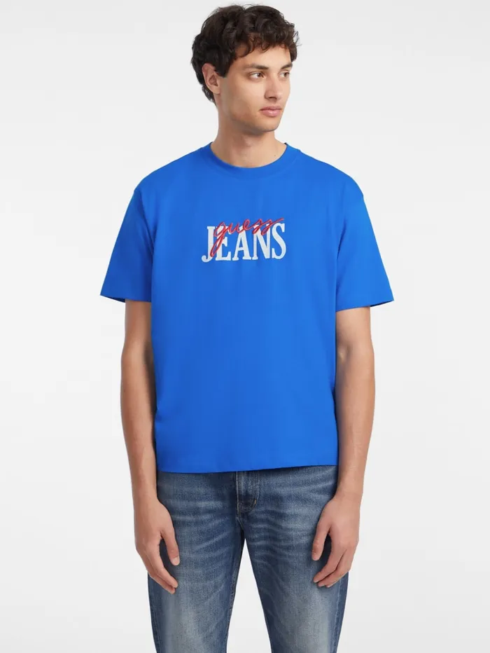 GUESS T Shirts and Tanks Mixed Logo Tee Blue 8211 Men