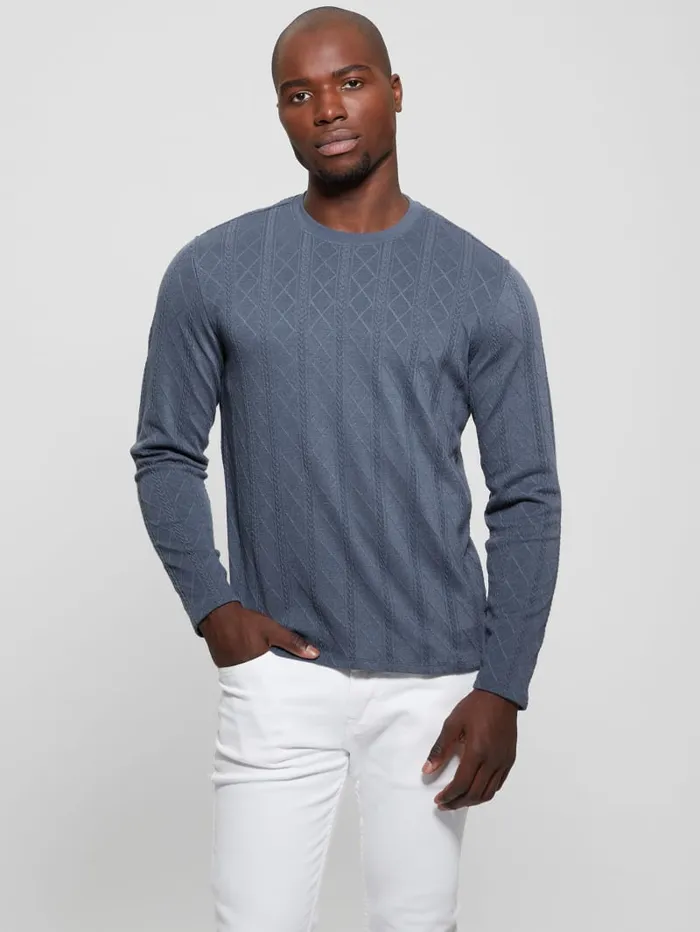 GUESS T Shirts and Tanks Textured Knit LongSleeve Top Grey 8211 Men