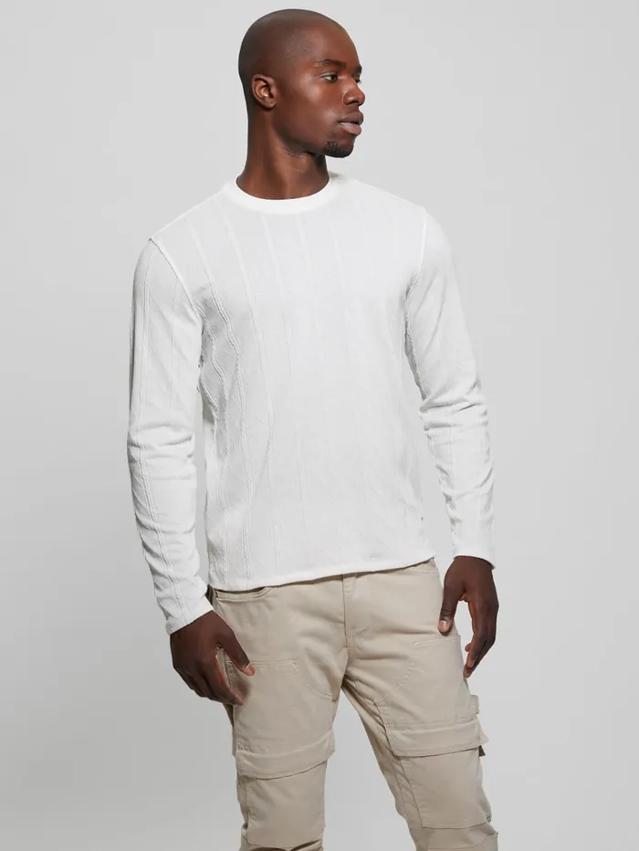 GUESS T Shirts and Tanks Textured Knit LongSleeve Top Grey 8211 Men