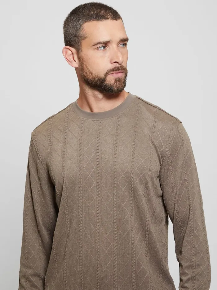 GUESS T Shirts and Tanks Textured Knit LongSleeve Top Grey 8211 Men