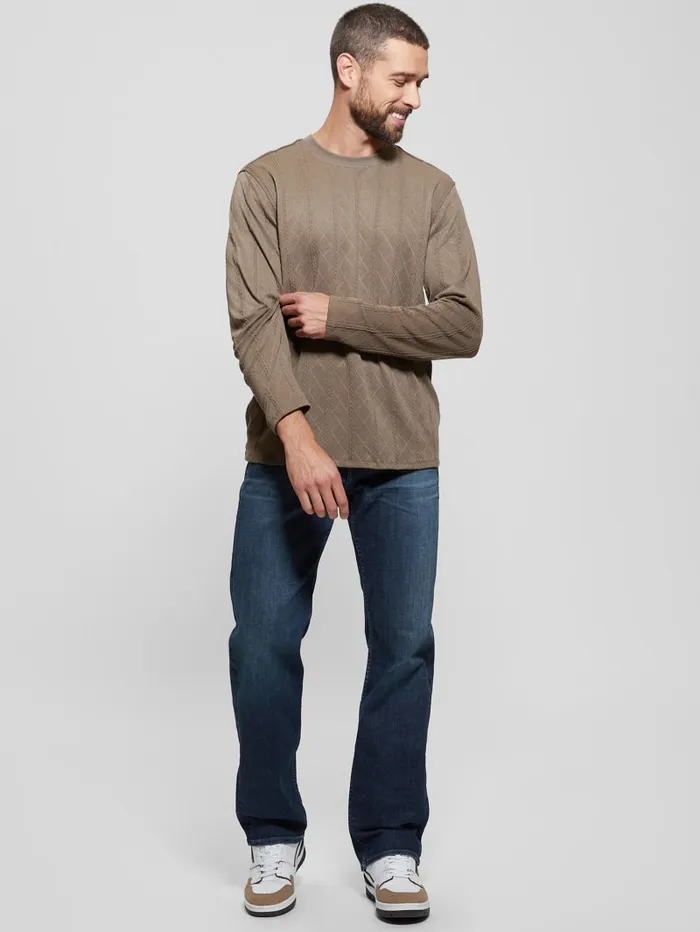 GUESS T Shirts and Tanks Textured Knit LongSleeve Top Grey 8211 Men