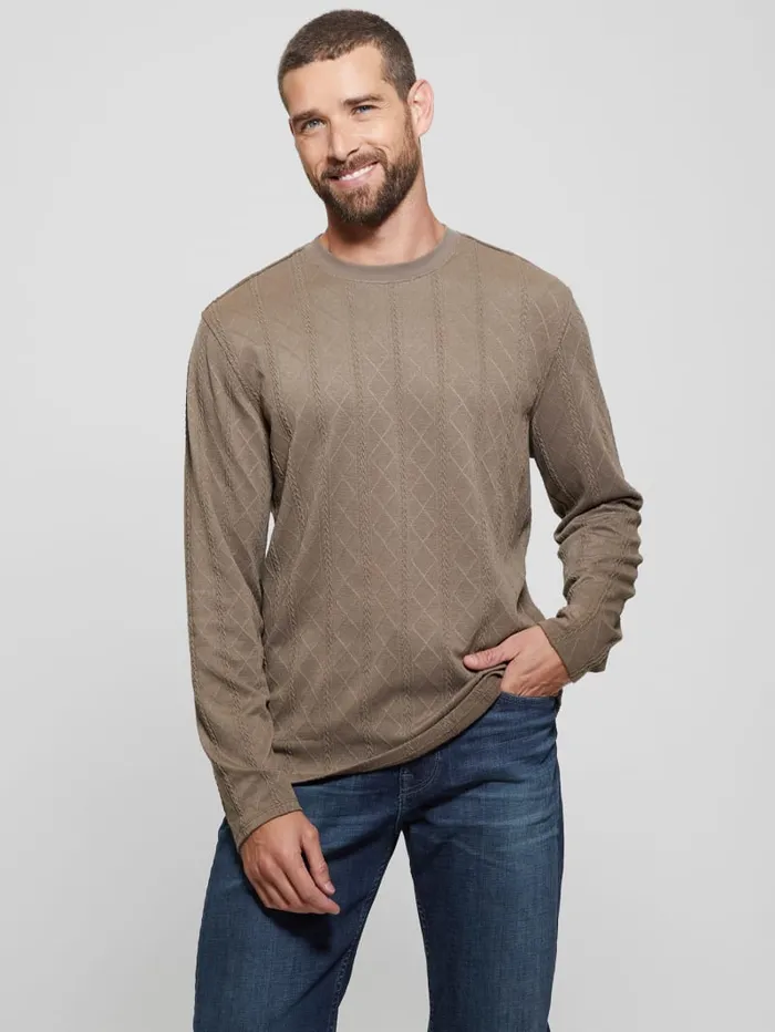 GUESS T Shirts and Tanks Textured Knit LongSleeve Top Grey 8211 Men