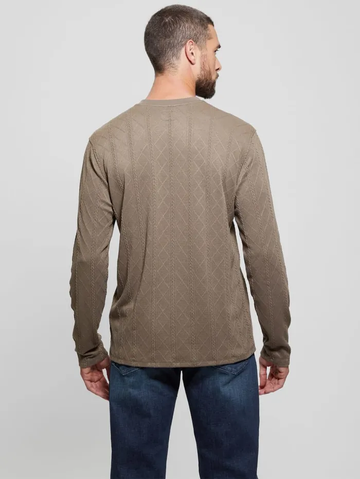 GUESS T Shirts and Tanks Textured Knit LongSleeve Top Grey 8211 Men