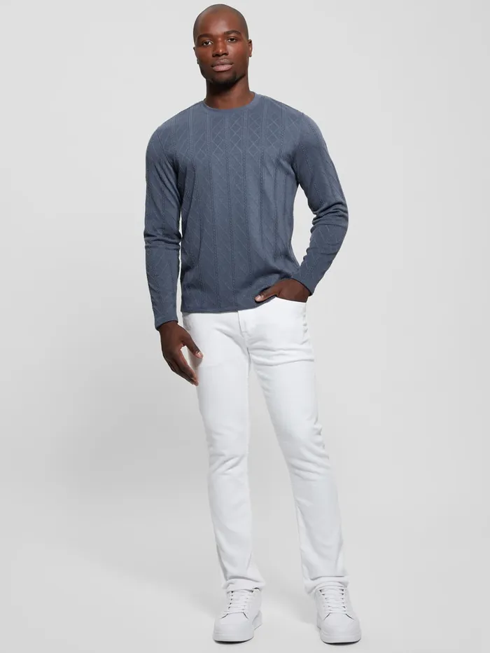 GUESS T Shirts and Tanks Textured Knit LongSleeve Top Grey 8211 Men