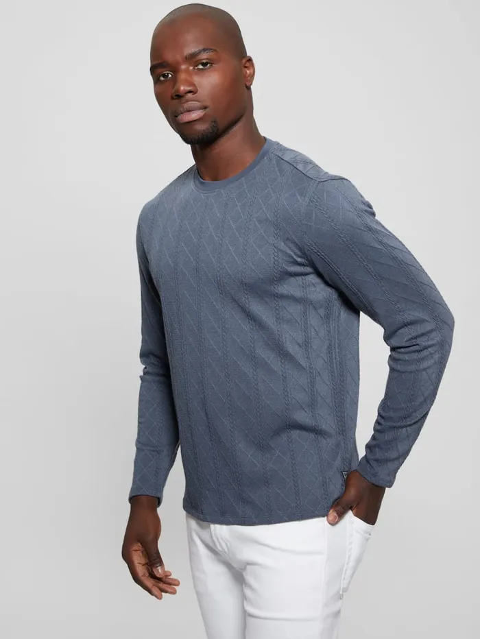 GUESS T Shirts and Tanks Textured Knit LongSleeve Top Grey 8211 Men