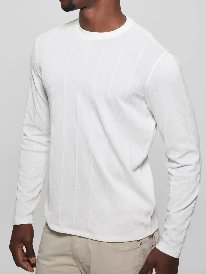 GUESS T Shirts and Tanks Textured Knit LongSleeve Top Grey 8211 Men