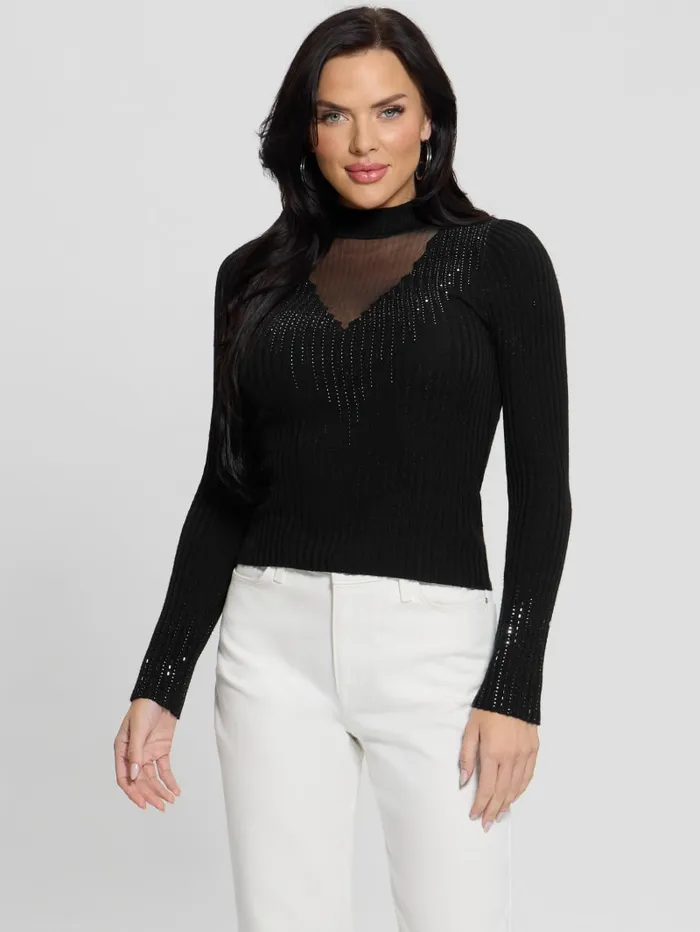 GUESS Tops Alice Rhinestone Sweater Top Black 8211 Women