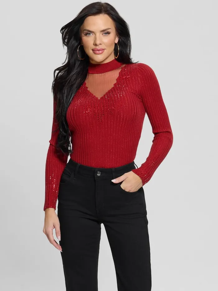 GUESS Tops Alice Rhinestone Sweater Top Black 8211 Women