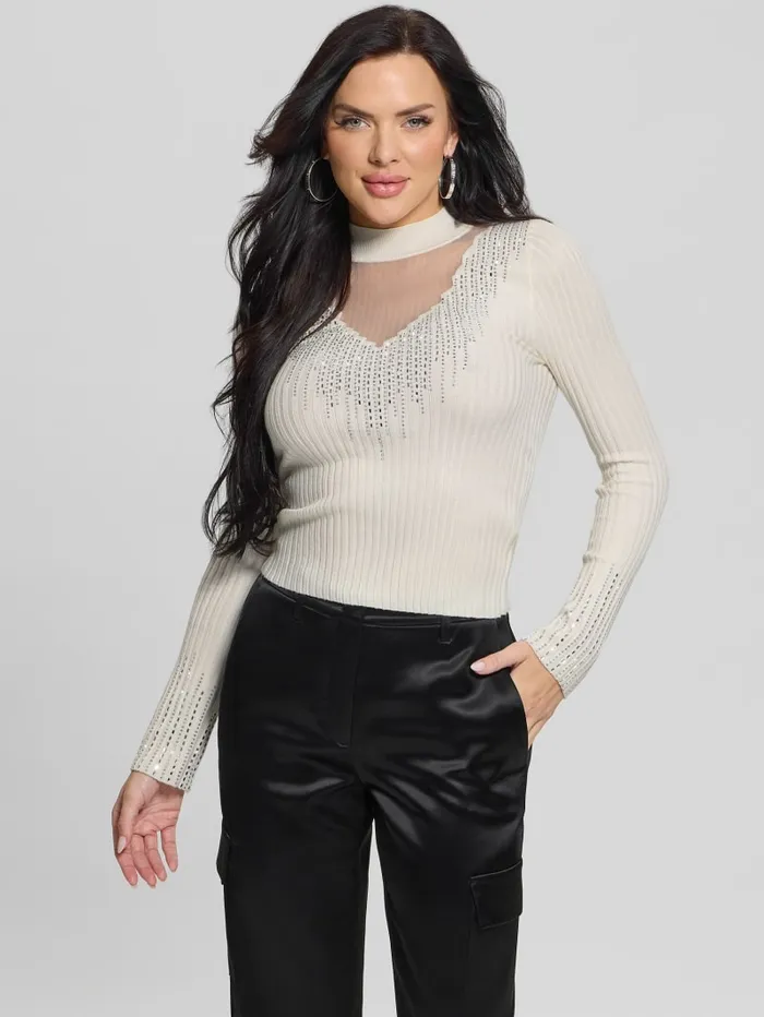 GUESS Tops Alice Rhinestone Sweater Top Black 8211 Women