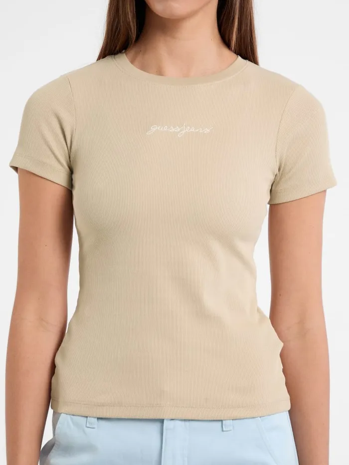 GUESS Tops and Tees Eco Crewneck Logo Tee Beige 8211 Women