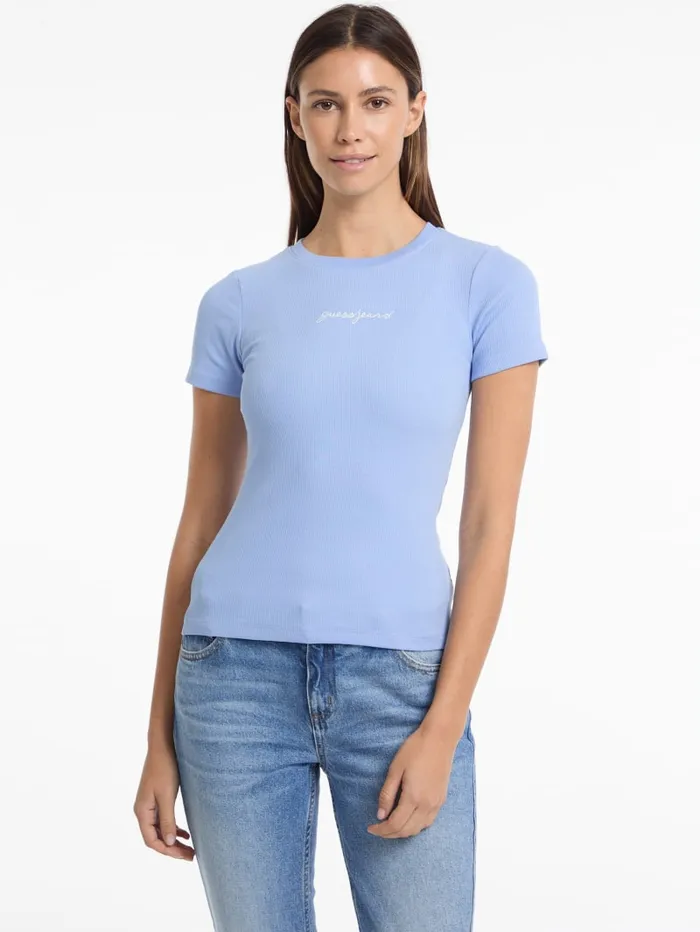 GUESS Tops and Tees Eco Crewneck Logo Tee Beige 8211 Women