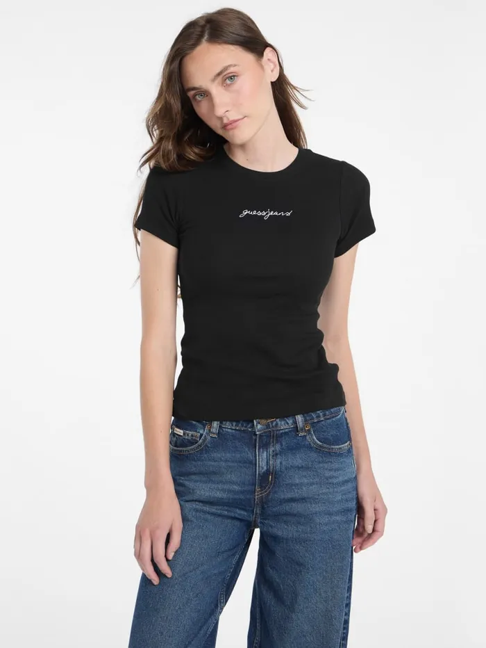 GUESS Tops and Tees Eco Crewneck Logo Tee Beige 8211 Women