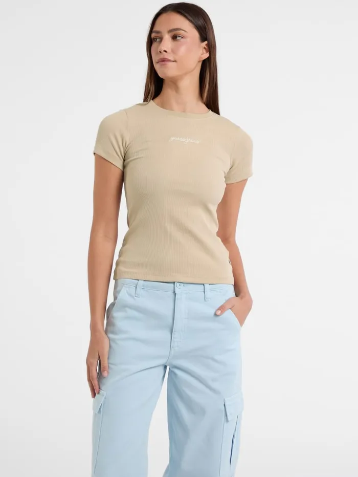 GUESS Tops and Tees Eco Crewneck Logo Tee Beige 8211 Women