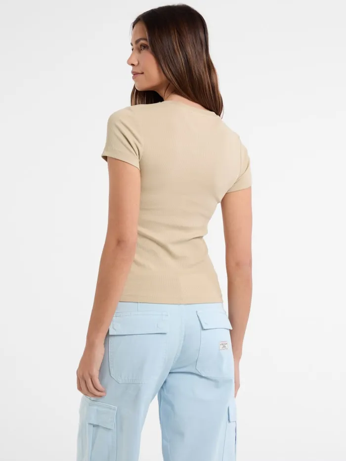 GUESS Tops and Tees Eco Crewneck Logo Tee Beige 8211 Women