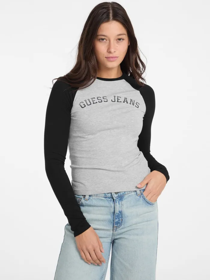 GUESS Tops and Tees Eco Crewneck Raglan Tee Gray 8211 Women