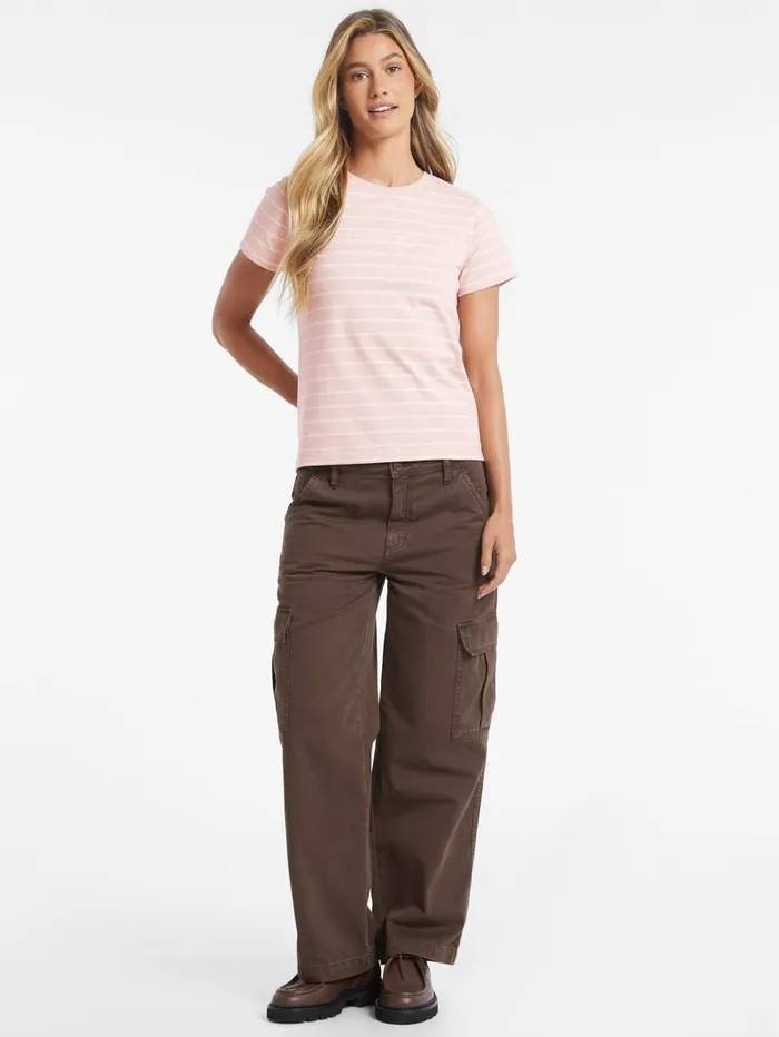 GUESS Tops Classic Embroidered Logo Striped Tee Pink 8211 Women