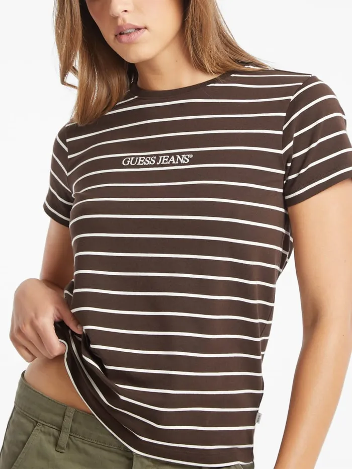 GUESS Tops Classic Embroidered Logo Striped Tee Pink 8211 Women