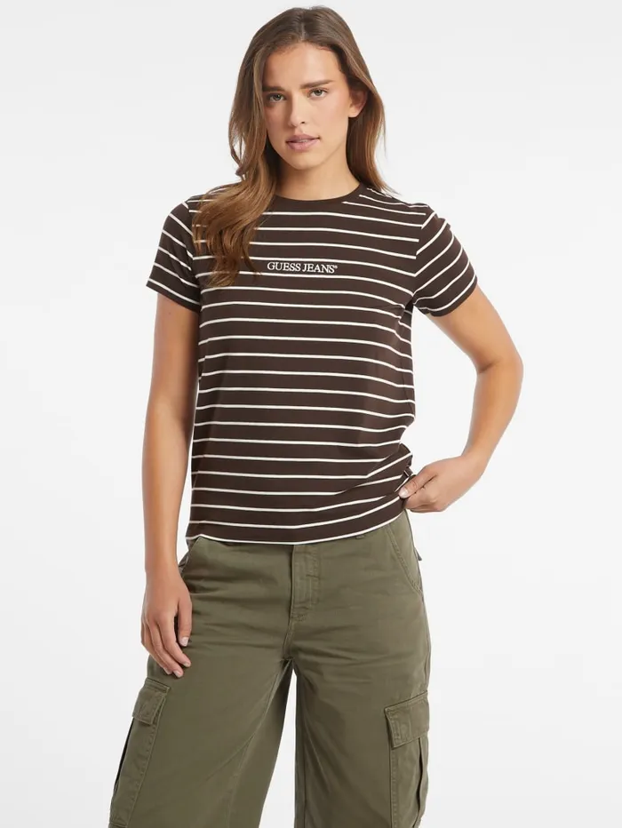 GUESS Tops Classic Embroidered Logo Striped Tee Pink 8211 Women