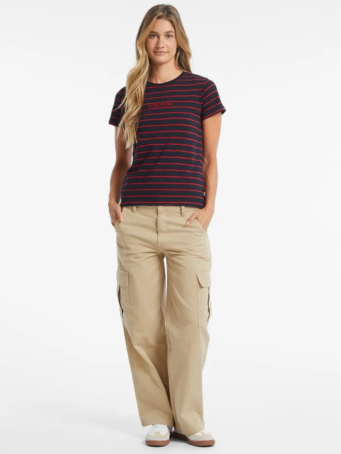 GUESS Tops Classic Embroidered Logo Striped Tee Pink 8211 Women