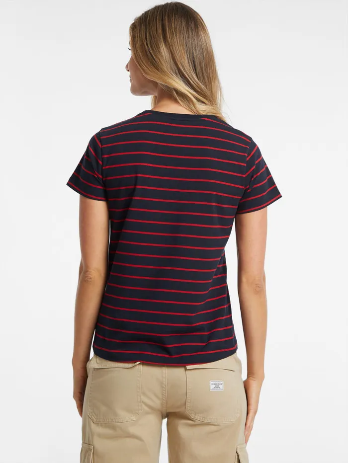 GUESS Tops Classic Embroidered Logo Striped Tee Pink 8211 Women