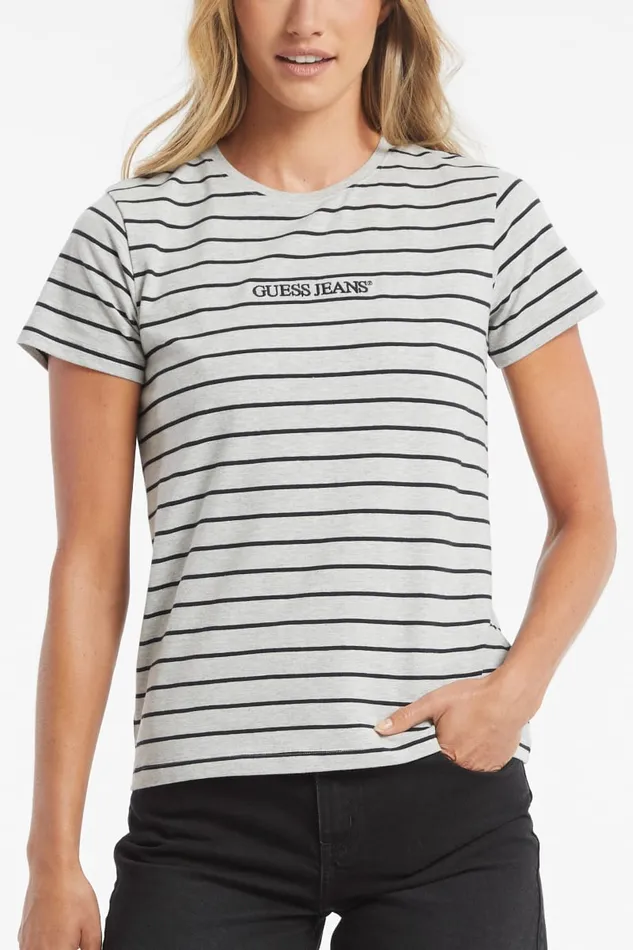 GUESS Tops Classic Embroidered Logo Striped Tee Pink 8211 Women