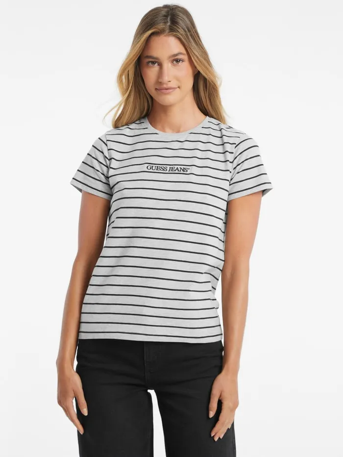 GUESS Tops Classic Embroidered Logo Striped Tee Pink 8211 Women