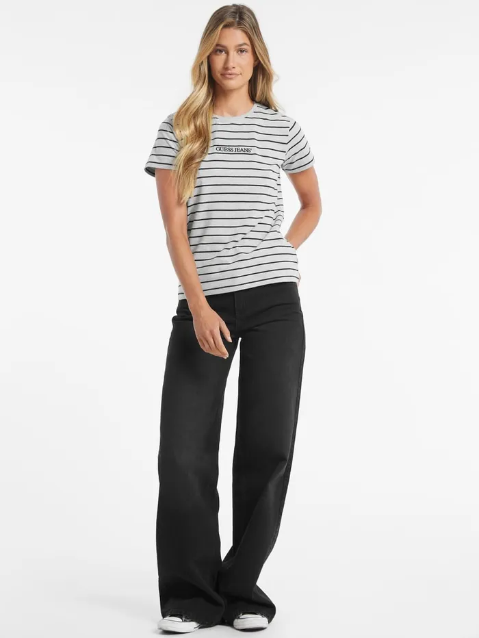 GUESS Tops Classic Embroidered Logo Striped Tee Pink 8211 Women