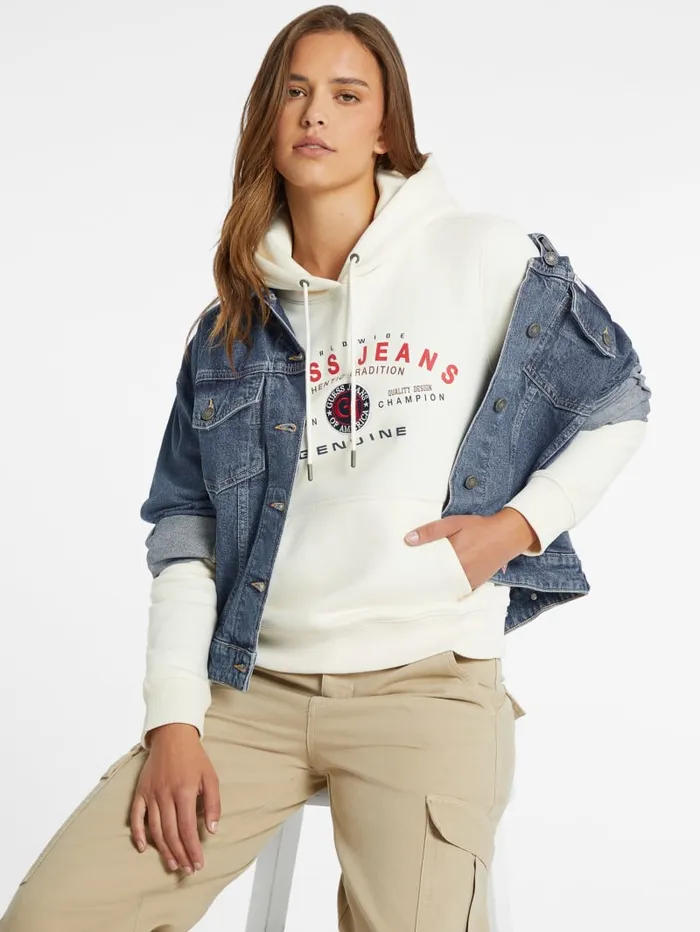 GUESS Tops Classic Genuine Logo Hoodie White 8211 Women