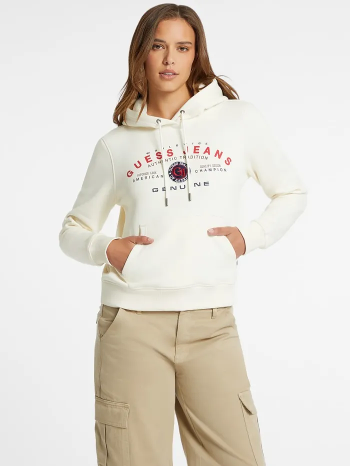 GUESS Tops Classic Genuine Logo Hoodie White 8211 Women