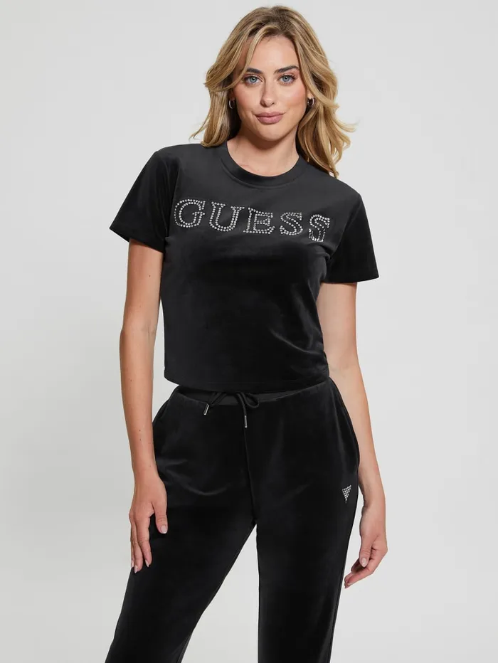 GUESS Tops Eco Couture Velvet Logo Tee Black 8211 Women