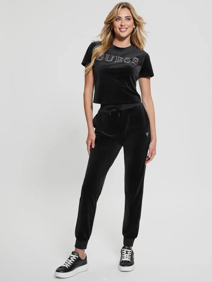 GUESS Tops Eco Couture Velvet Logo Tee Black 8211 Women
