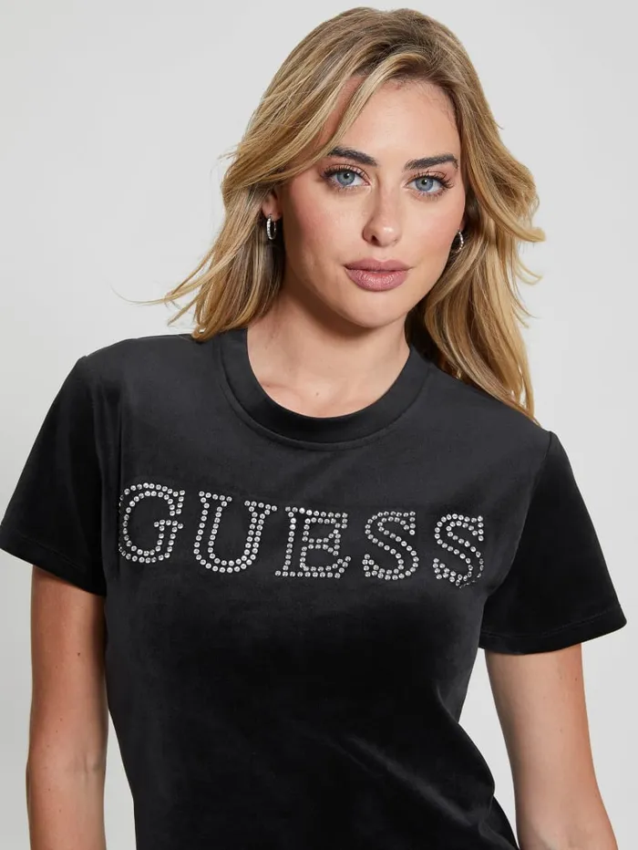 GUESS Tops Eco Couture Velvet Logo Tee Black 8211 Women