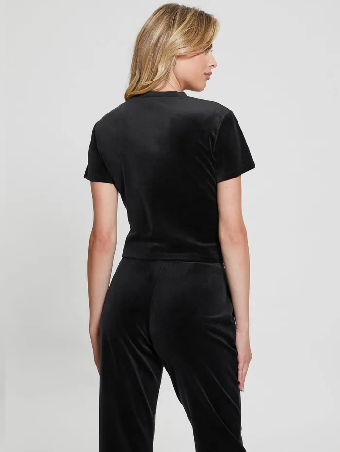 GUESS Tops Eco Couture Velvet Logo Tee Black 8211 Women