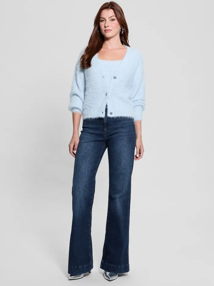 GUESS Tops Keyla Fuzzy Cardigan Blue 8211 Women