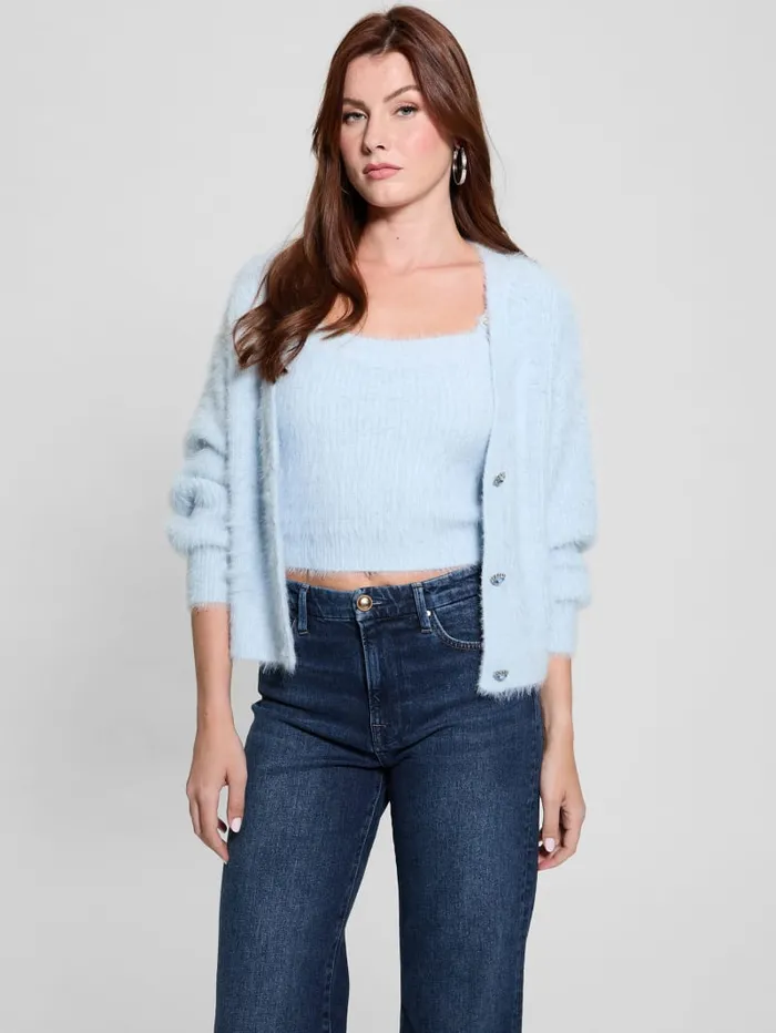 GUESS Tops Keyla Fuzzy Cardigan Blue 8211 Women