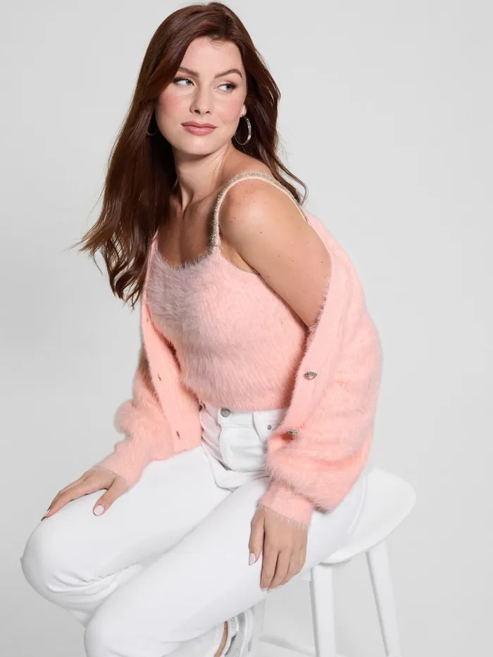 GUESS Tops Keyla Fuzzy Cardigan Blue 8211 Women