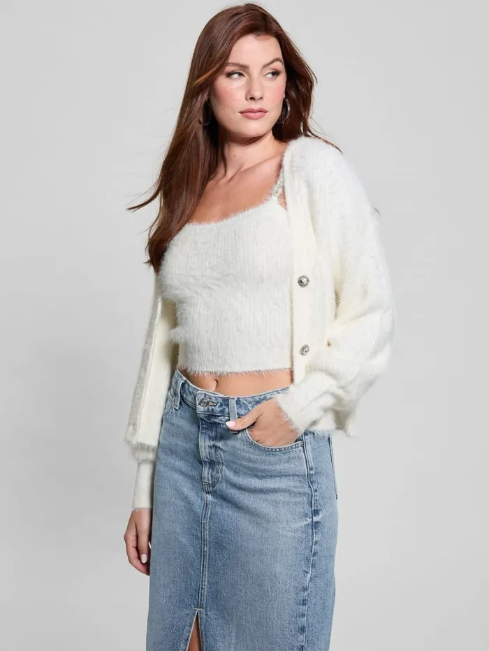GUESS Tops Keyla Fuzzy Cardigan Blue 8211 Women