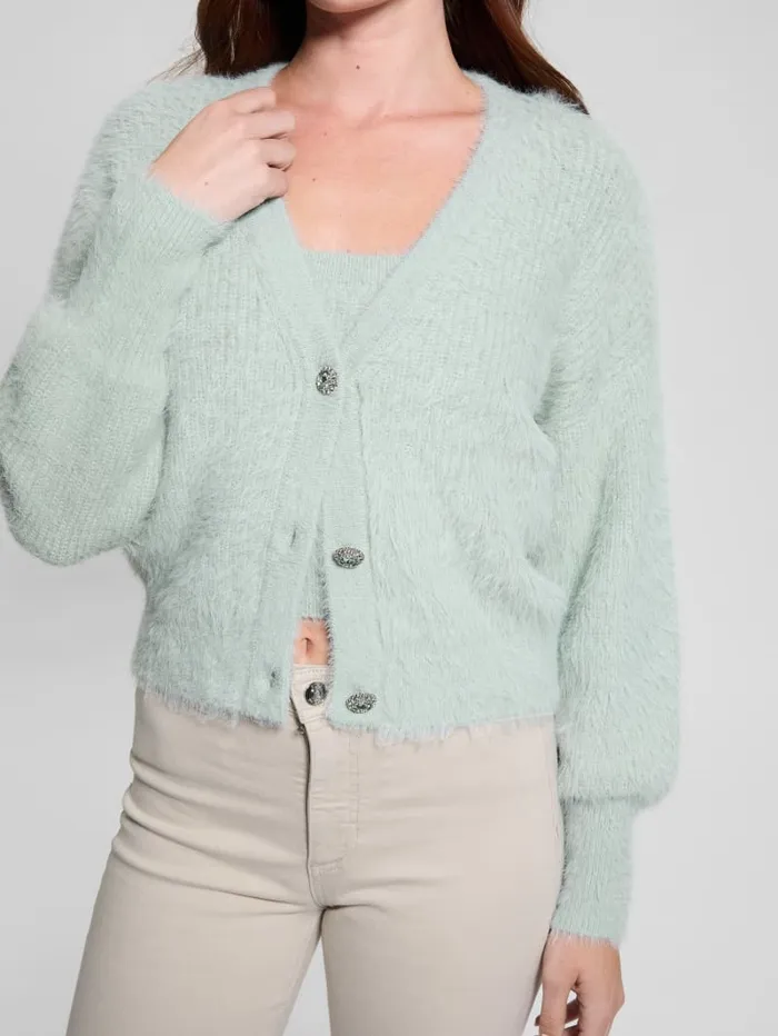 GUESS Tops Keyla Fuzzy Cardigan Blue 8211 Women