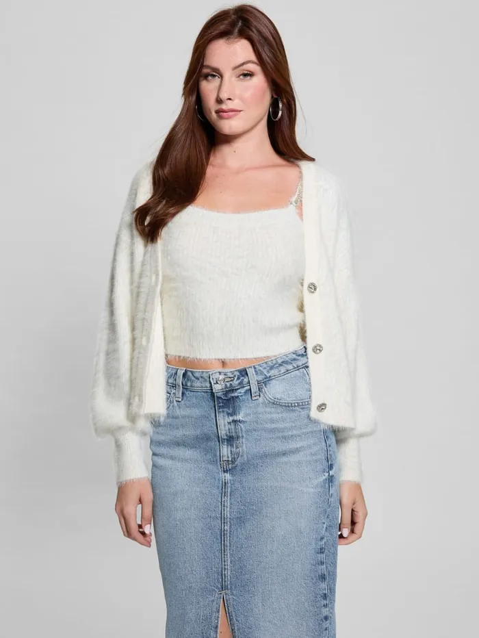 GUESS Tops Keyla Fuzzy Cardigan Blue 8211 Women