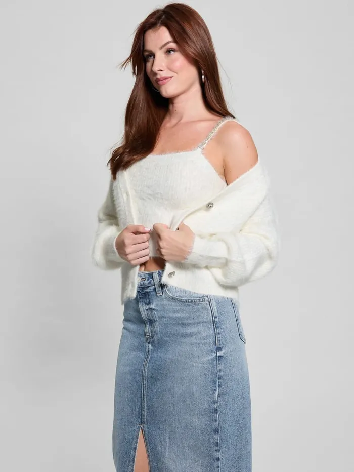 GUESS Tops Keyla Fuzzy Cardigan Blue 8211 Women