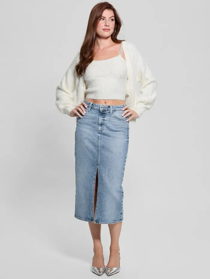 GUESS Tops Keyla Fuzzy Cardigan Blue 8211 Women