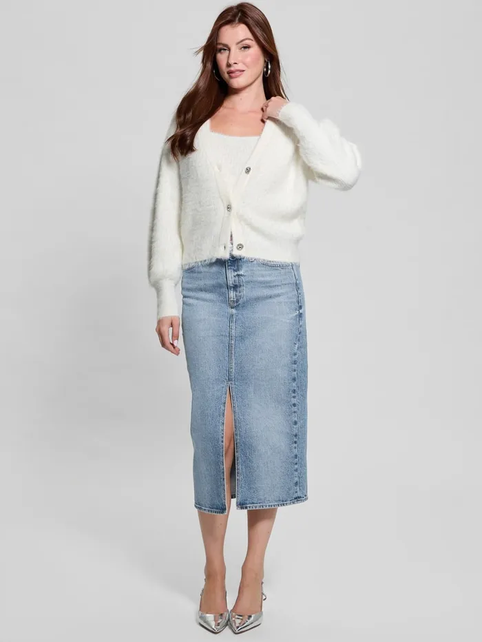 GUESS Tops Keyla Fuzzy Cardigan Blue 8211 Women