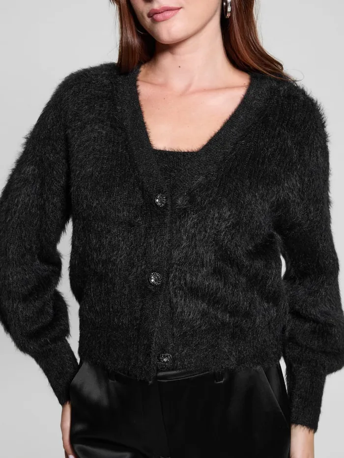 GUESS Tops Keyla Fuzzy Cardigan Blue 8211 Women