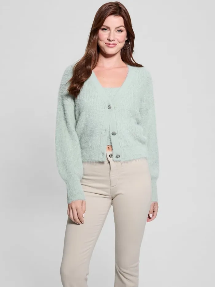 GUESS Tops Keyla Fuzzy Cardigan Blue 8211 Women
